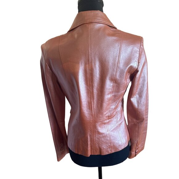Vintage Worthington XS Iridescent Coral Leather Blazer Jacket Y2K 90s Disco 70s - Picture 2 of 8